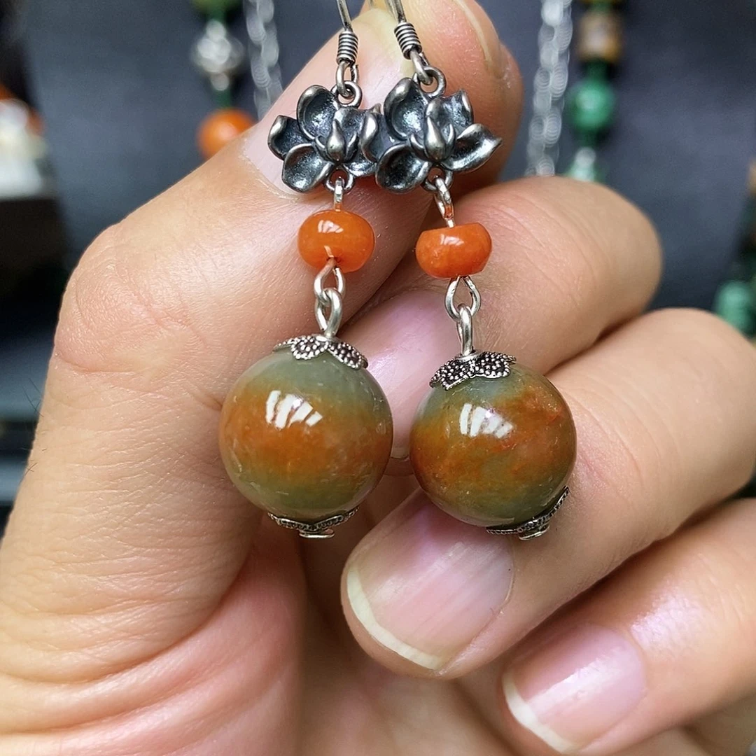 银S925镶嵌翡翠耳饰漂亮美眉