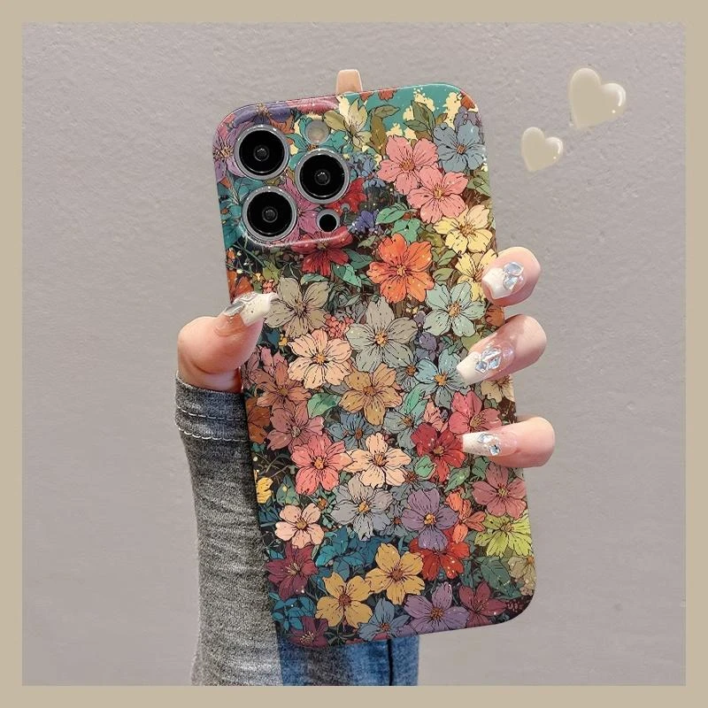 BANCA手绘满屏花朵适用iphone16/15菲林手机壳华为vivo小米oppo