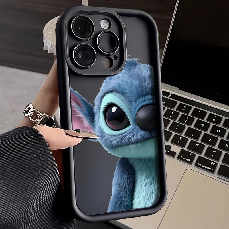 卡通史迪仔适用iphone16苹果手机壳15promax金刚砂14软13全包1211