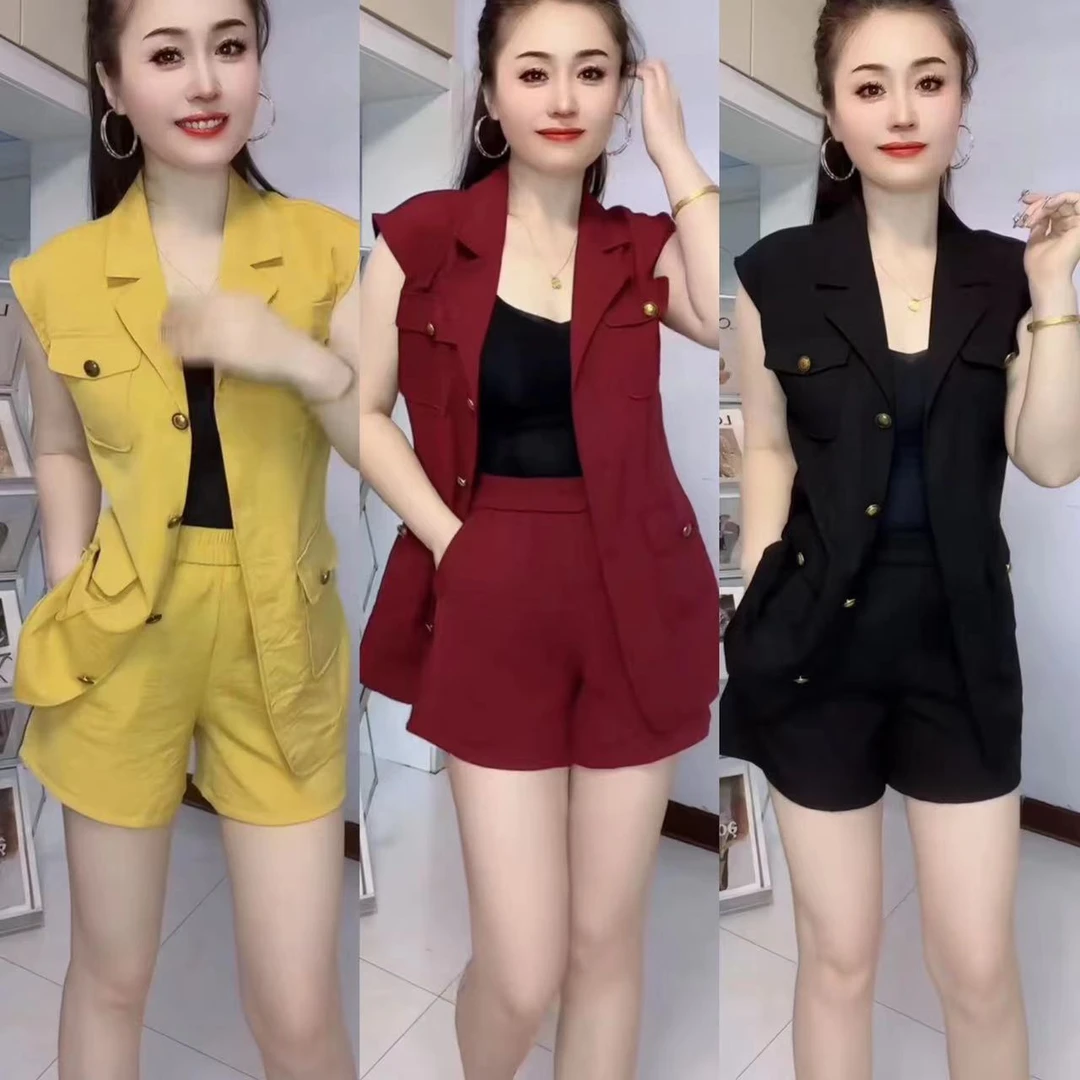 时尚夏季休闲百搭减龄显瘦无袖套装