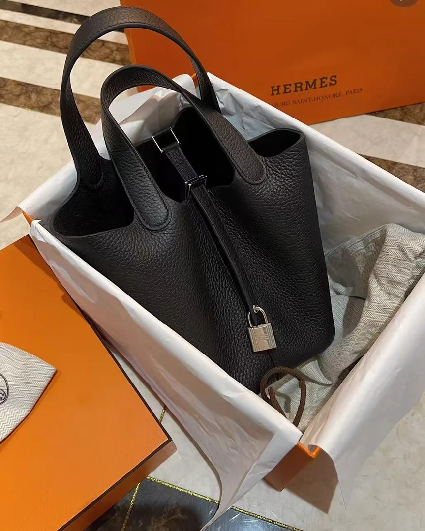 99新 Hermes/爱马仕 黑银菜篮子18包 u刻 12620897
