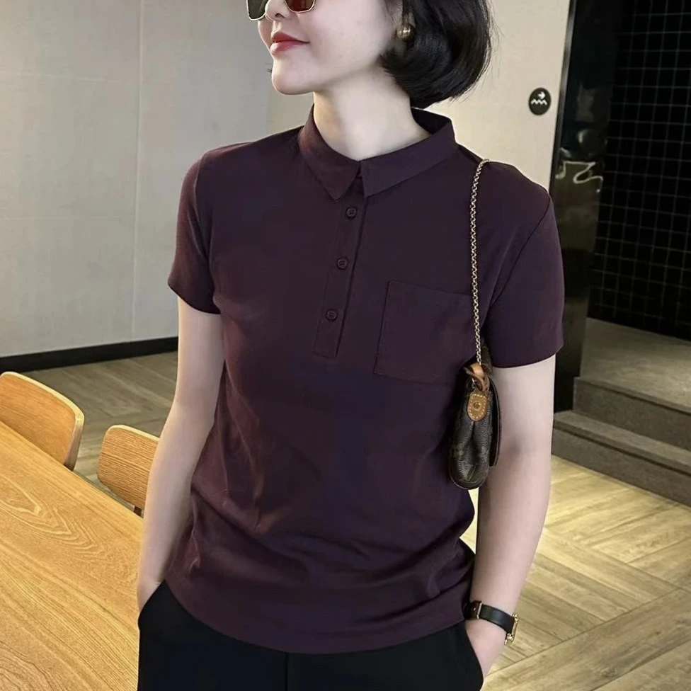 polo衫T恤女短袖2024夏季新款修身显瘦韩版洋气百搭气质上衣女