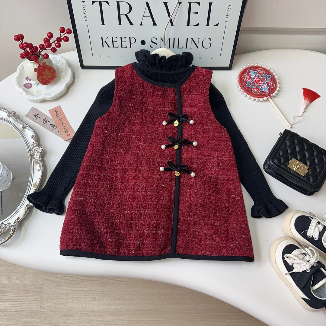 女童新中式无袖连衣裙冬季新款小女孩中国风旗袍背心裙AWA881