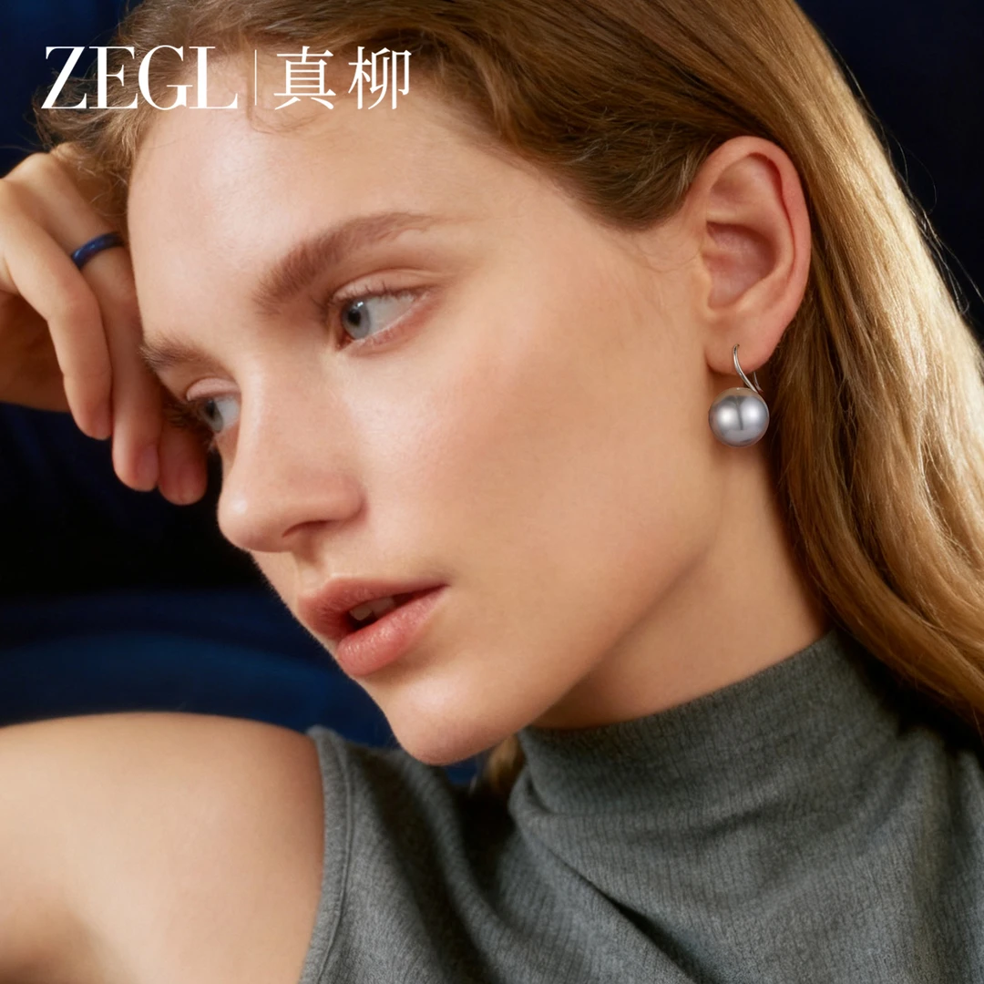 ZEGL 铜合金仿珍珠吊坠 真柳人造珍珠耳钩女高级耳环耳钉秋冬耳饰