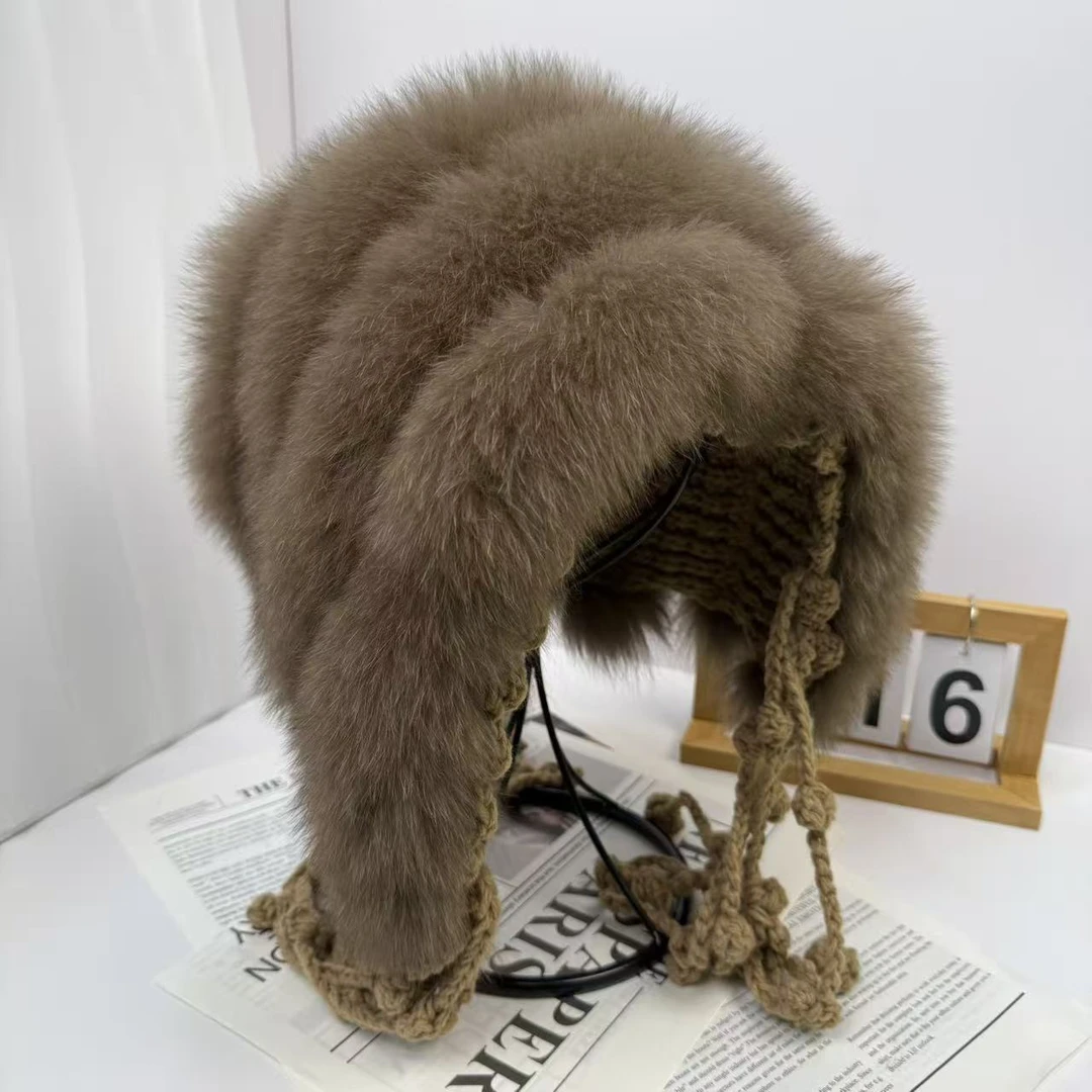 【狐狸毛山茶花帽】2026新款真狐狸毛帽 时尚保暖百搭显脸小 流苏帽
