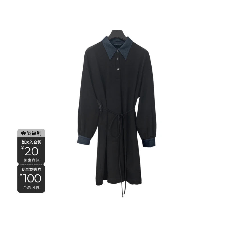 S·DEER圣迪奥春季新款显瘦休闲时尚黑色设计感连衣裙S251Z1201