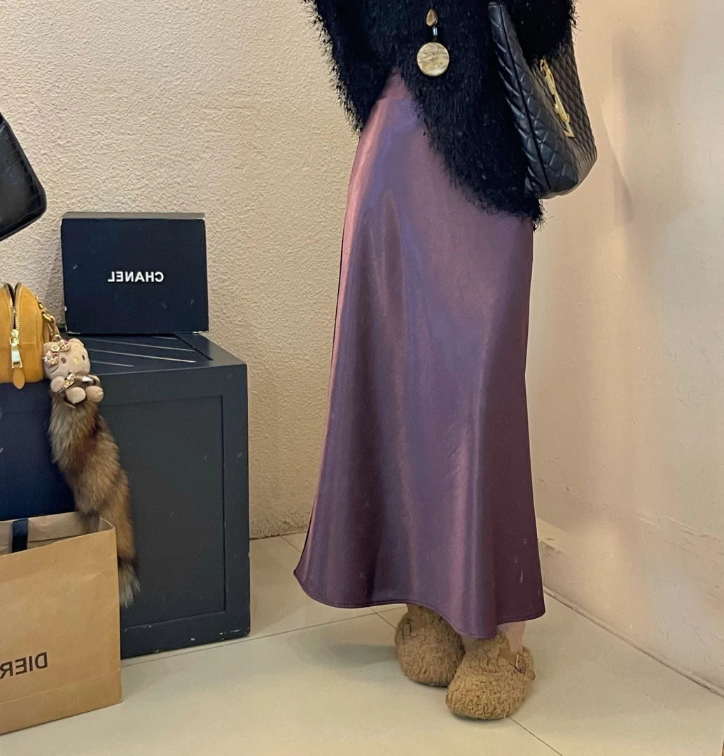 韩版高级感显瘦缎面鱼尾半身裙加绒冬季新款设计感洋气百搭气质