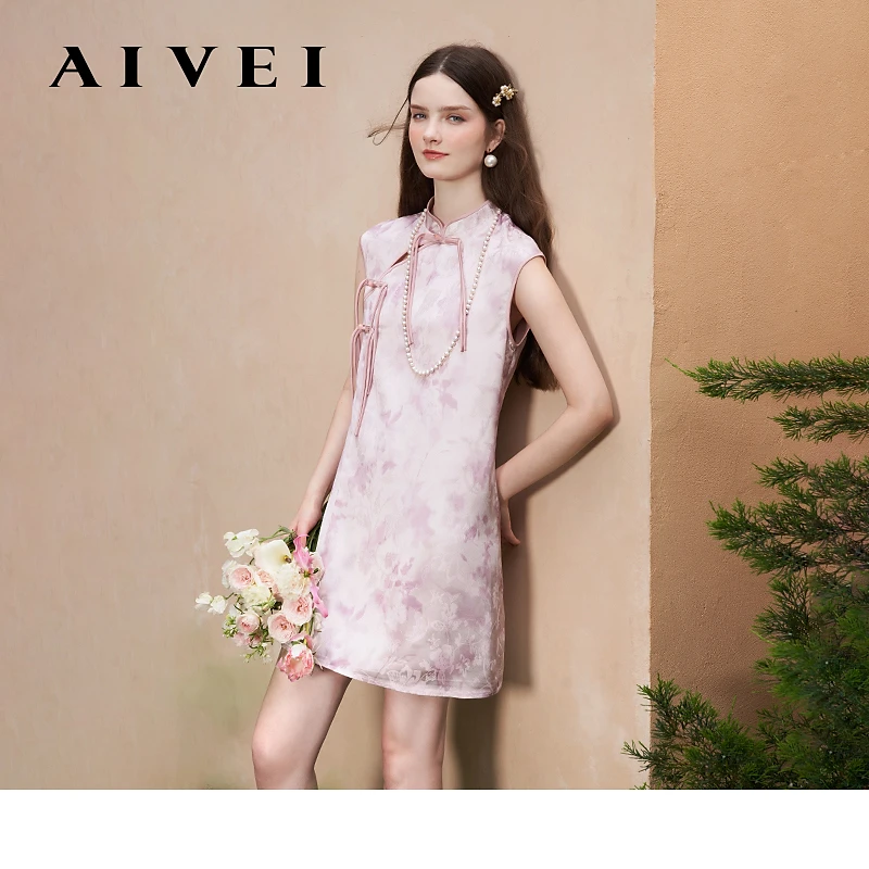 AIVEI欣贺艾薇夏季新斜襟盘扣国风连衣裙R0360200