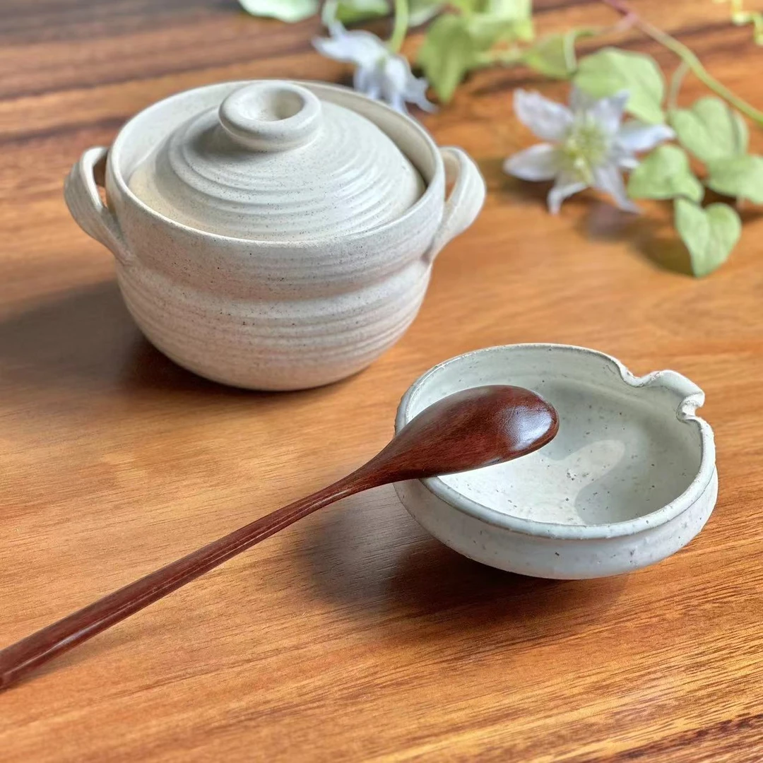 小喜宅 喜团团双盖追剧砂锅500ml+手工石榴小盘（微瑕）+长柄调味勺