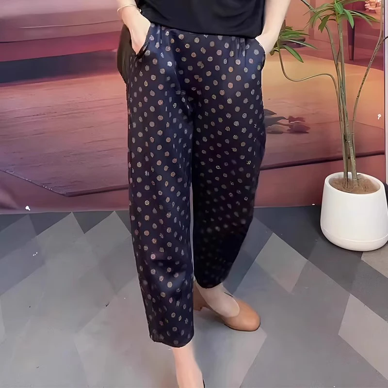 波点萝卜直筒裤女夏季高腰时尚大码小脚裤百搭洋气垂感九分哈伦裤