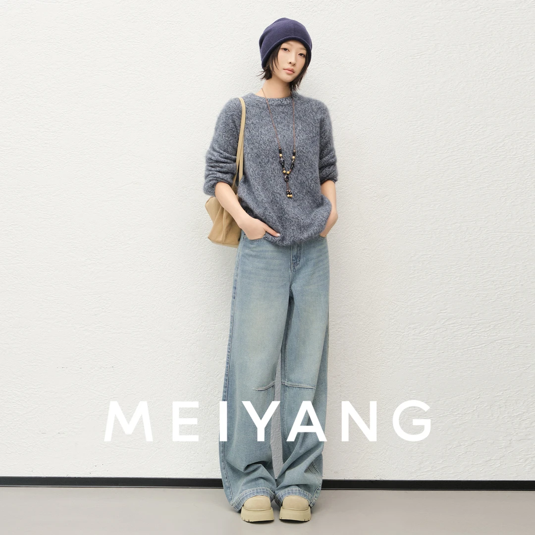 美洋MEIYANG 小罗牛仔裤 复古潇洒~抓绒保暖阔腿裤【大60】-周四