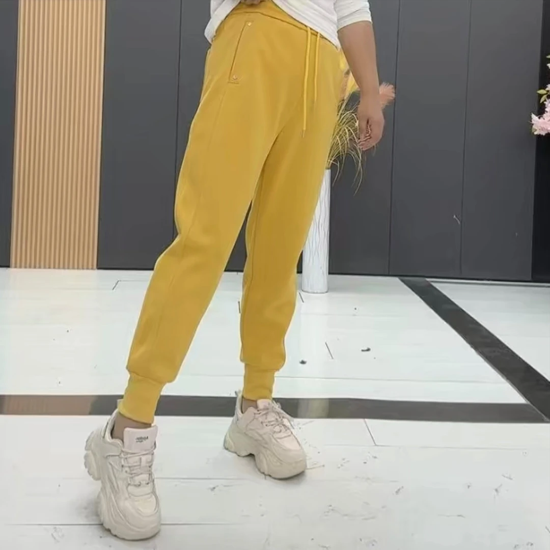 8617大码女装春季新款洋气减龄刺绣糖果色束脚休闲卫裤