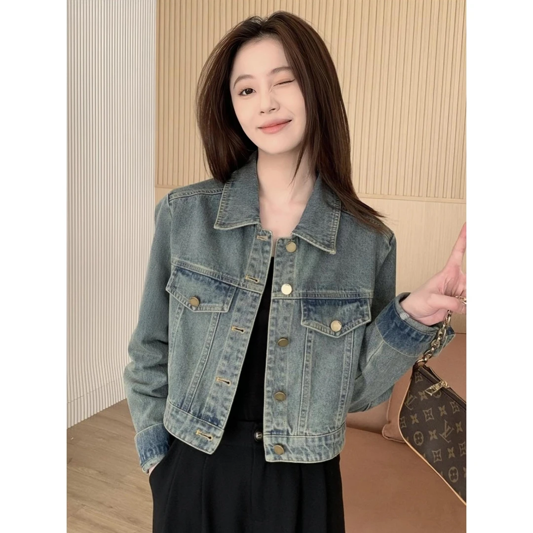 法芬图美式复古牛仔外套女2025春季新款爆款休闲宽松短款夹克上衣