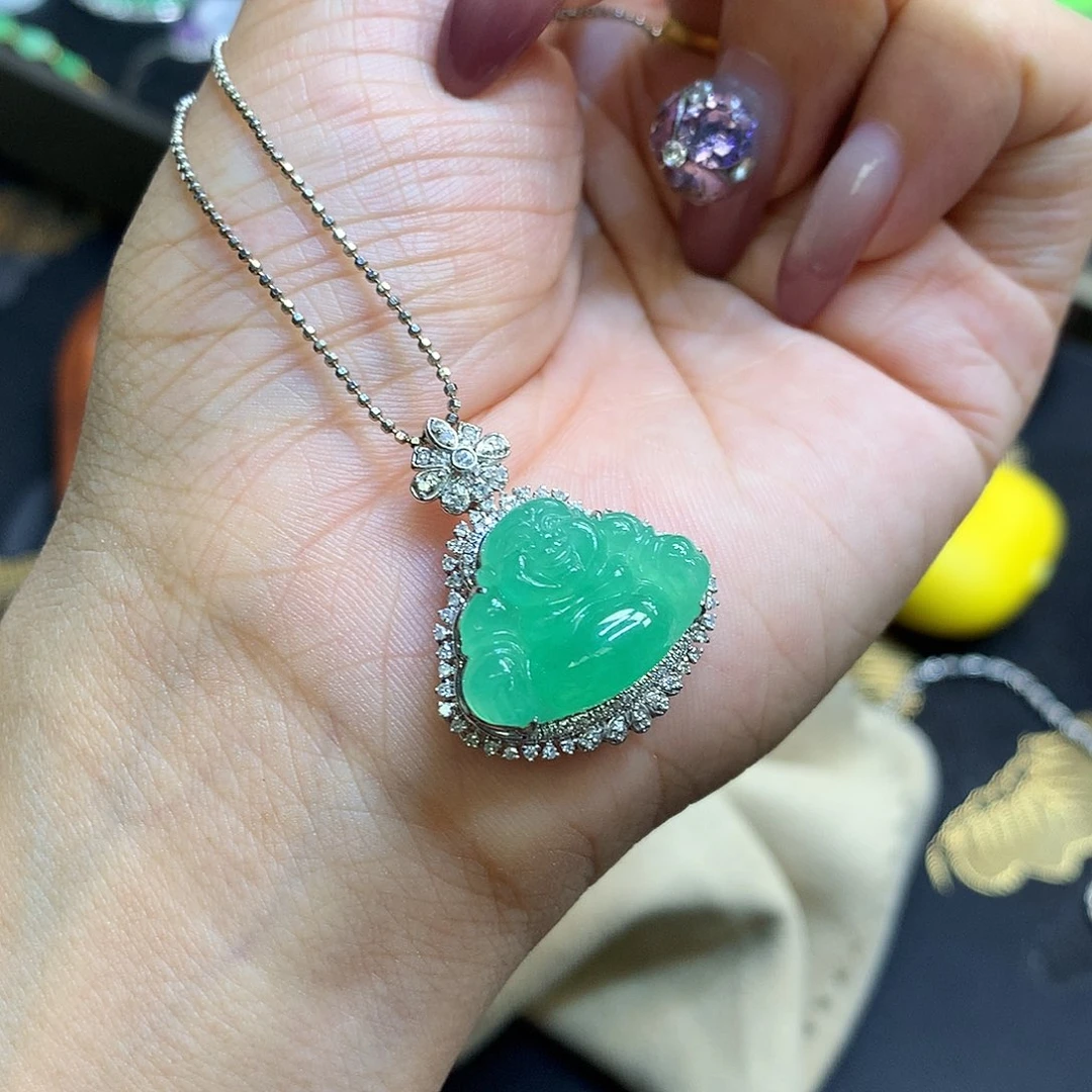 翡翠18K金镶嵌吊坠(不含链)哈