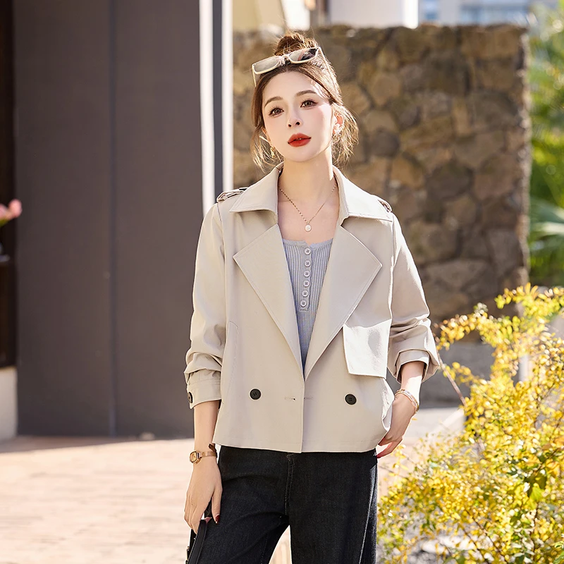 柏菲妮短款时尚风衣外套女装2025年新款春装爆款韩版宽松休闲气质