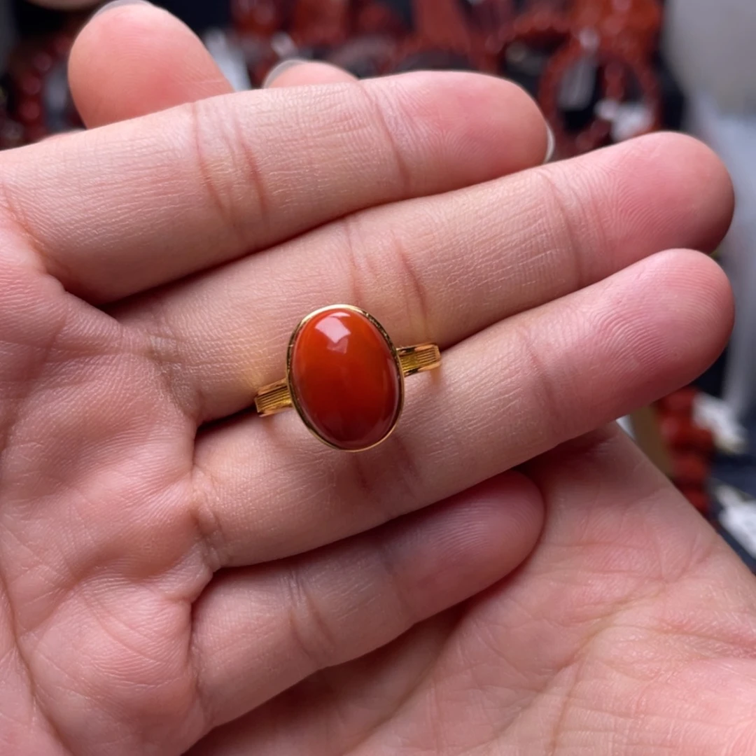 【闪购商品】银S925镶嵌蛋面戒指南红玛瑙