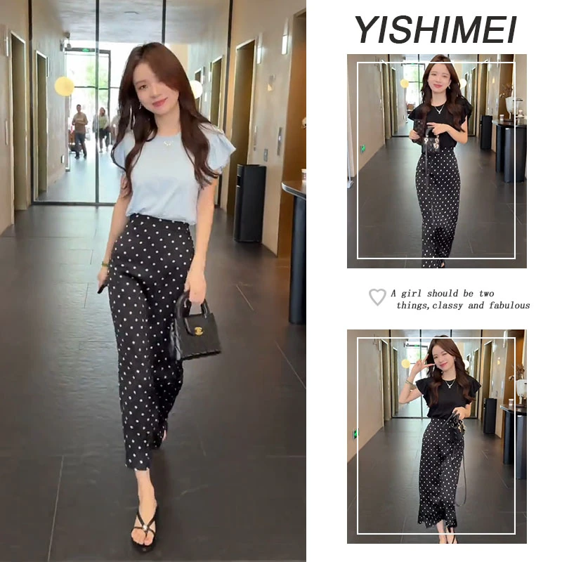 套装女2025年夏季新款爆款简约百搭短袖t恤波点半身裙两件套