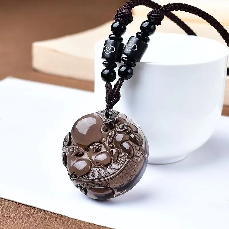 天然冰种黑曜石有求必应貔貅吊坠男女本命年招财礼物挂件情侣配饰