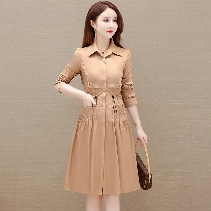 新款2025春季时尚气质优雅收腰风衣修身显瘦中长款纯色女装外套