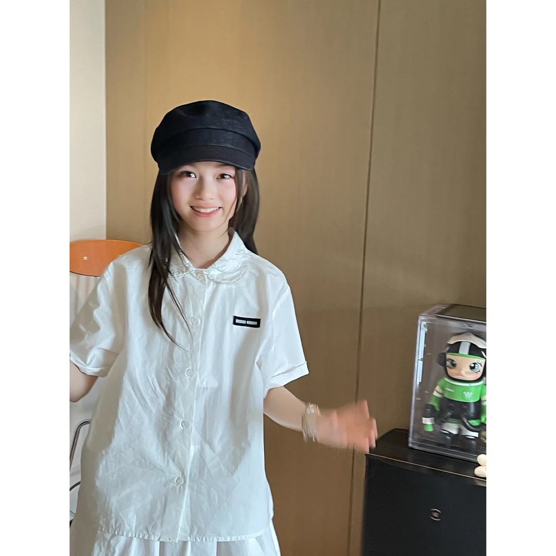 YUUKO 花边双层娃娃领法式复古短袖衬衫——25077