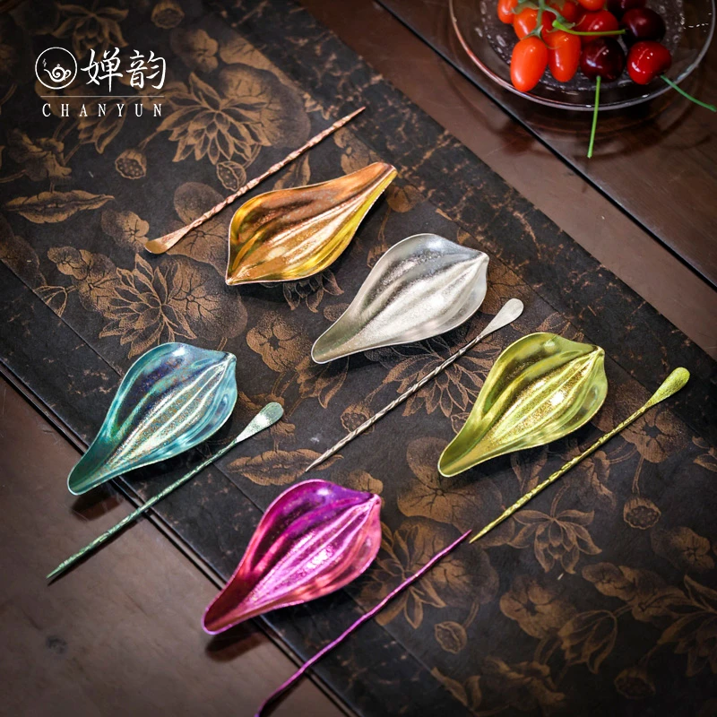 复古禅意纯钛茶则莲瓣造型醒茶取茶茶道配件