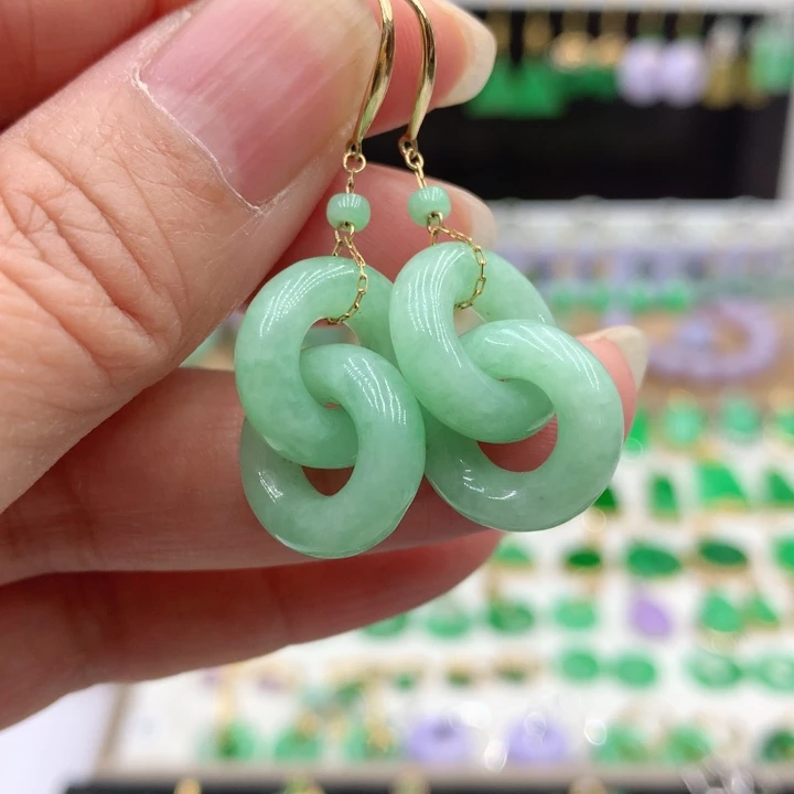 翡翠18K金镶嵌耳饰