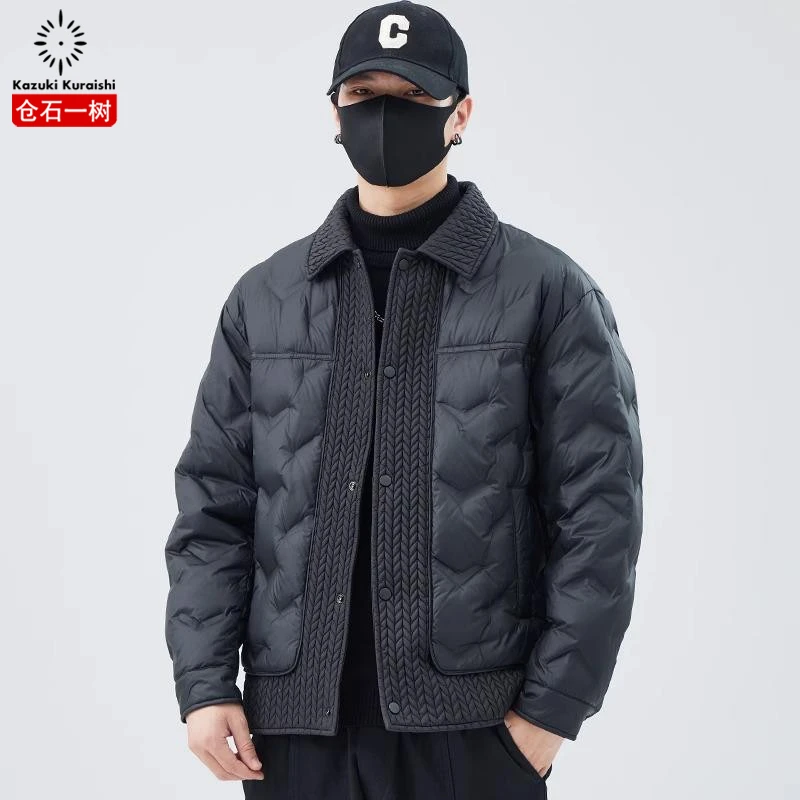 仓石一树男士轻薄款衬衫式羽绒服秋冬季潮流翻领短款保暖百搭外套