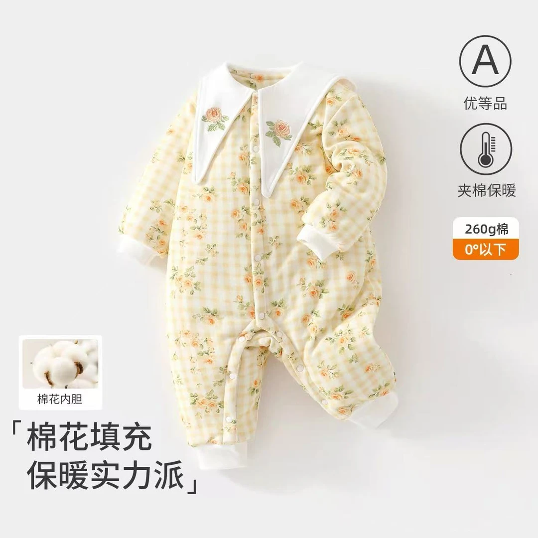 婴儿衣服秋冬加厚夹棉260克水洗棉花新生儿a类连体衣宝宝衣服睡袋