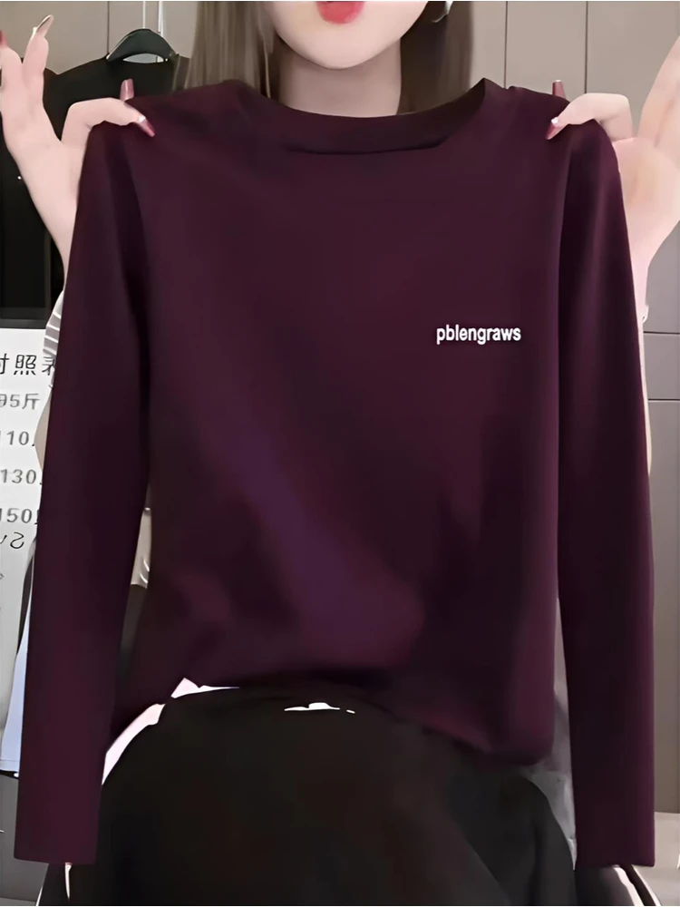 【双面绒】加厚保暖2025新款圆领长袖显瘦T恤女气质内搭刺绣打底