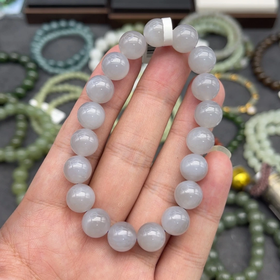 和田玉未镶嵌手串卡10高冰烟紫