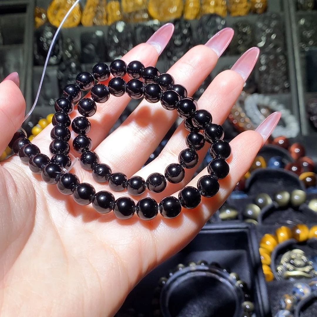 黑曜岩手链未镶嵌未*?定制双圈手链