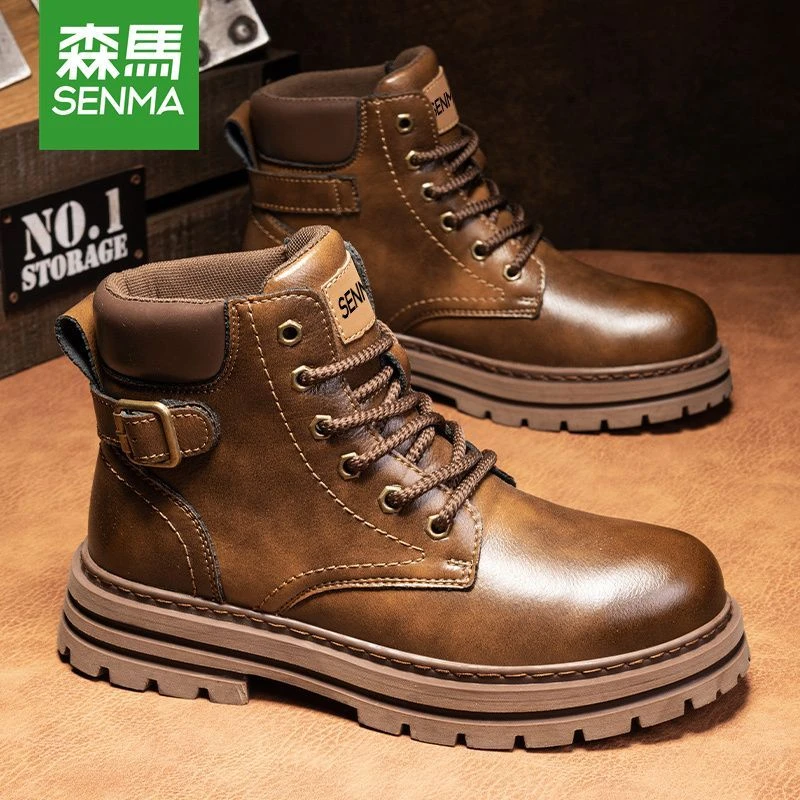森马秋季高帮英伦新款复古男士真皮棉鞋雪地加绒保暖工装加厚男鞋