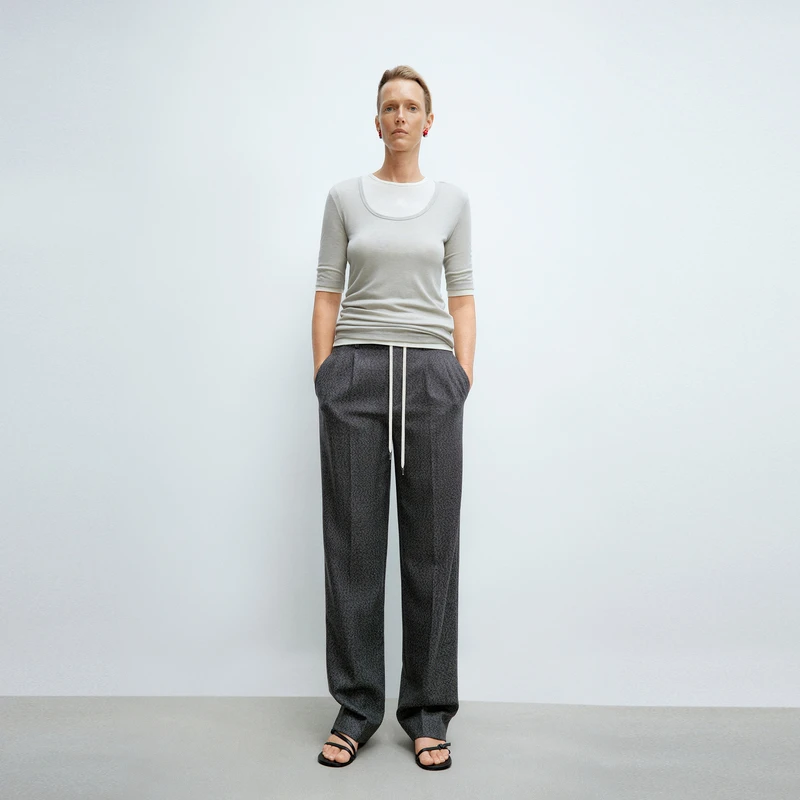 【商场同款】edition2025春季新款松紧腰直筒花呢西裤#EBE1PAT036