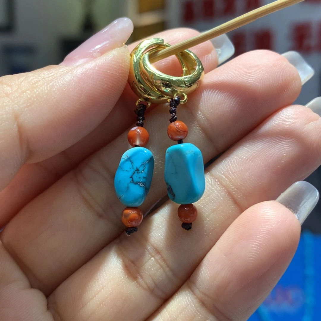 银S925镶嵌绿松石耳饰