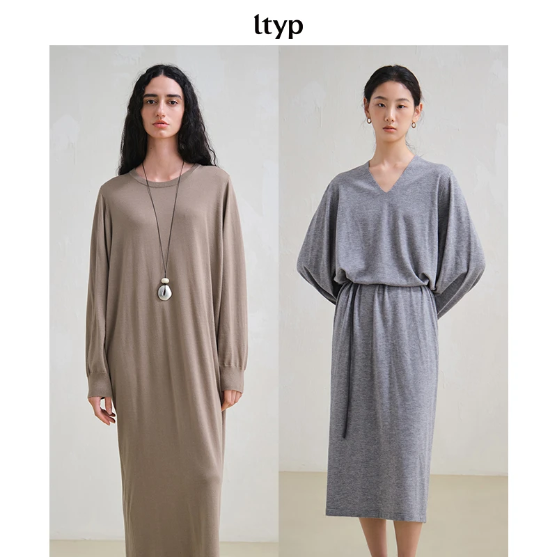 ltyp 9.2 超细美丽诺羊毛连衣裙 优雅T恤长裙子女秋E101253083