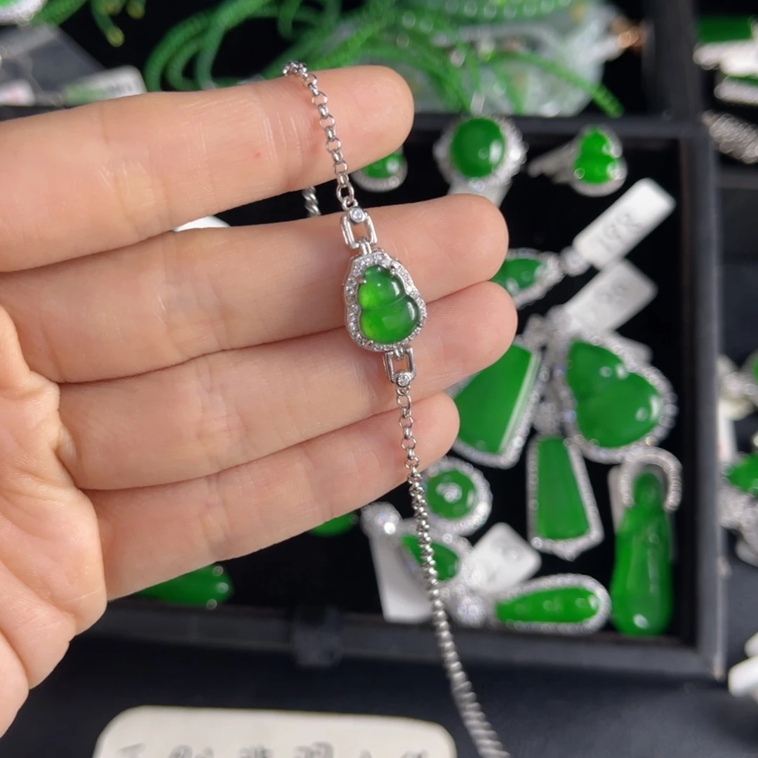 翡翠银S925镶嵌戒指葫芦手链