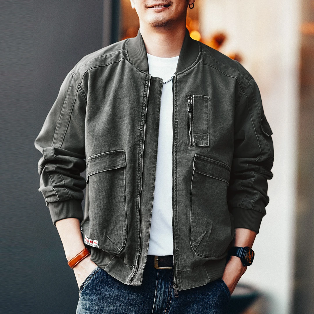 格蓝鹿美式复古水洗做旧外套男春秋潮牌2025新款工装飞行员夹克男