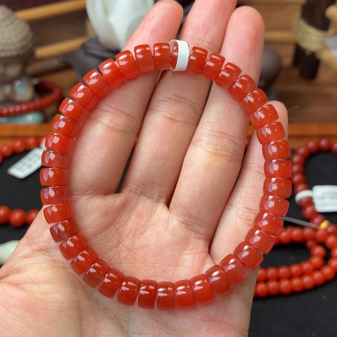 二***车南红玛瑙未镶嵌手串保山原矿南红东山大陷坝直切卡7+