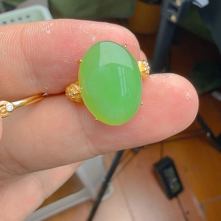 和田玉（碧玉）戒指银S925镀金镶嵌
