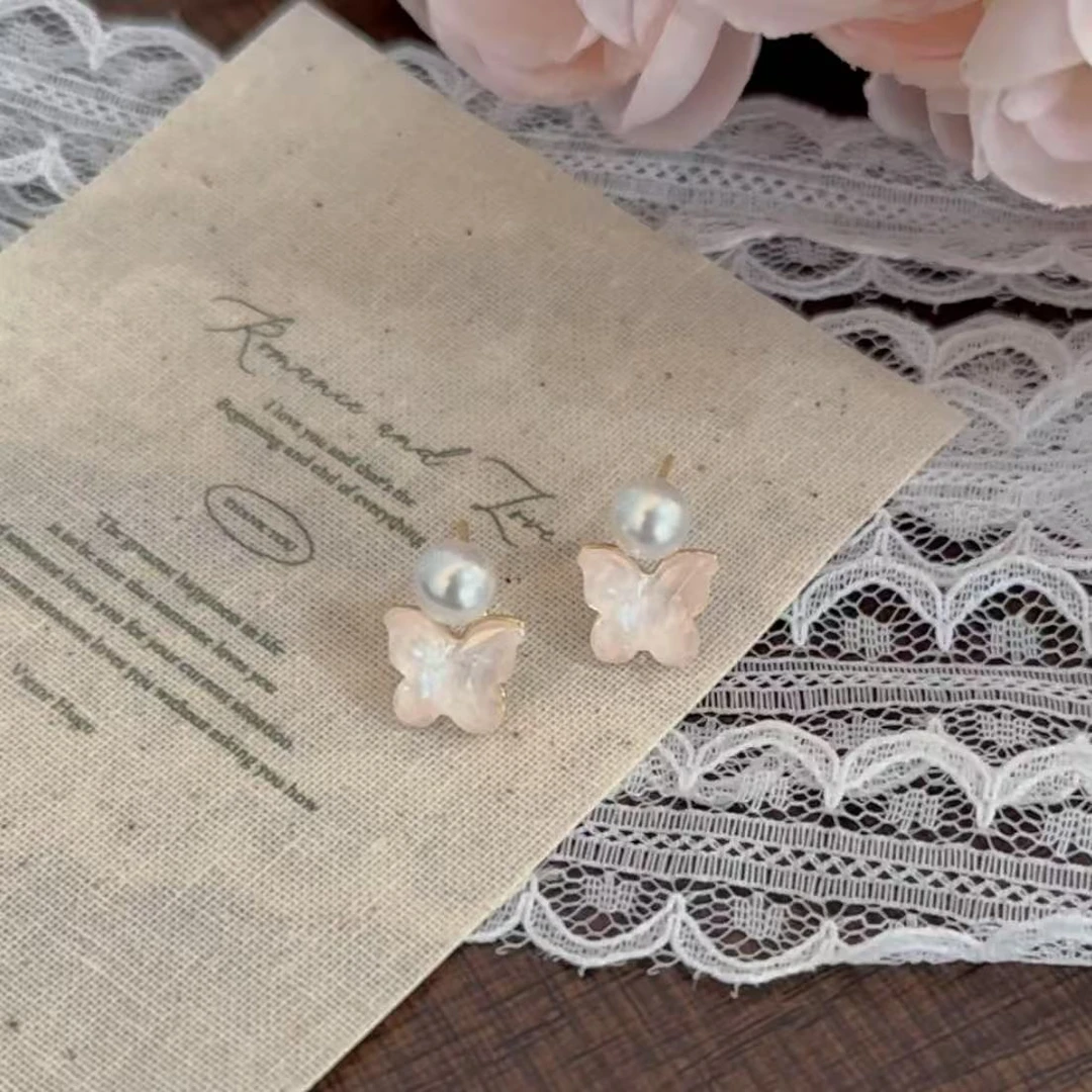 铜合金锆石耳饰 简约小众清新甜美风女耳钉气质百搭蝴蝶耳饰优雅