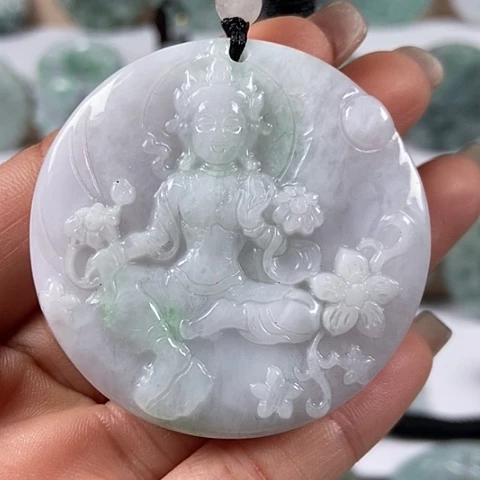 翡翠颈饰未镶嵌山水观音两面工福利翡翠