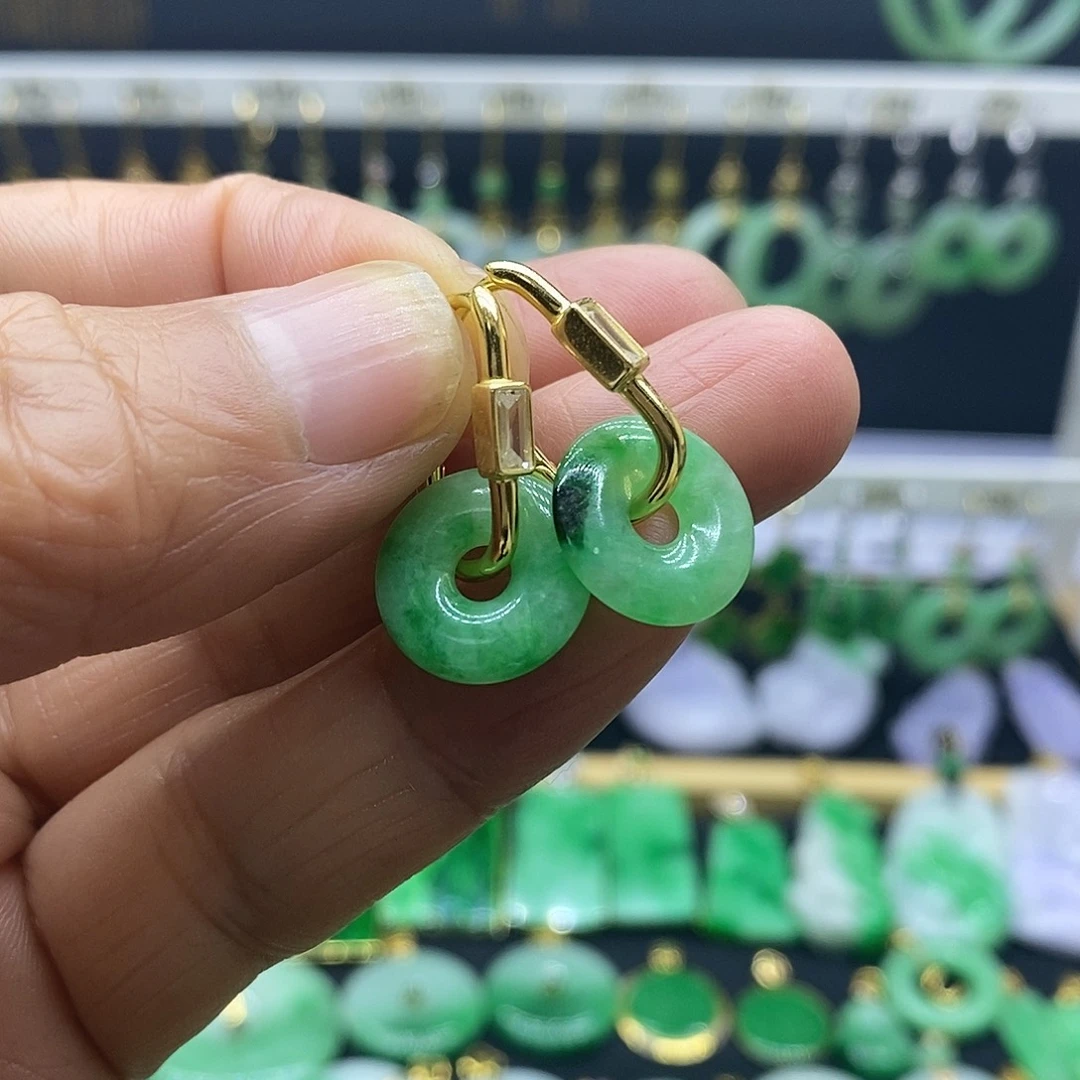 翡翠银S925镀金镶嵌耳饰耳饰
