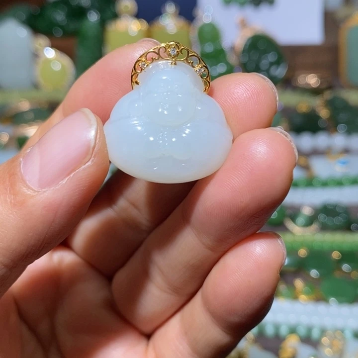 和田玉（白玉）18K金镶嵌颈饰