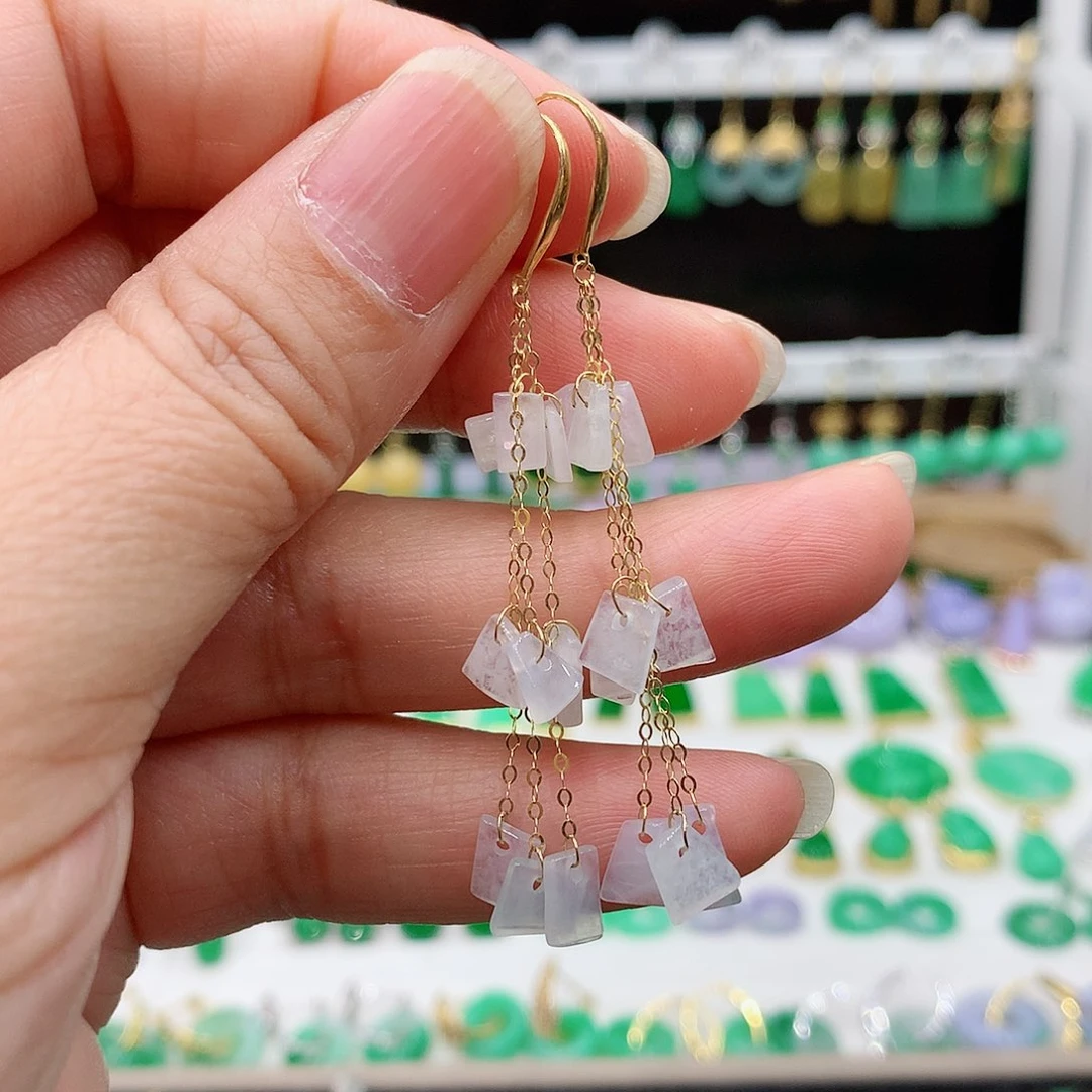 翡翠耳饰18K金镶嵌的