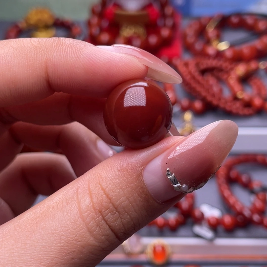 南红玛瑙未镶嵌其他原矿）收藏品17mm瓦西玫红翘色单珠