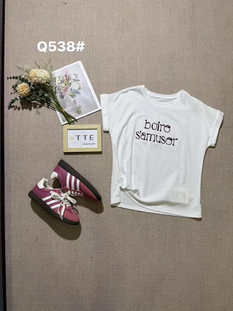 【TTE严选】2025夏装Q538立体刺绣白色T恤（0628-53）