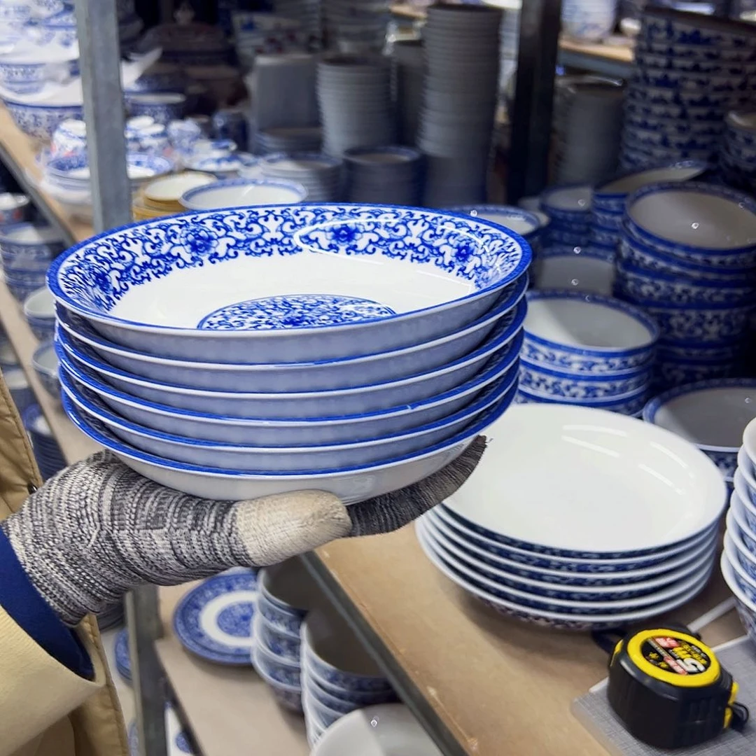 瓷片7英寸如意牡丹深盘6个