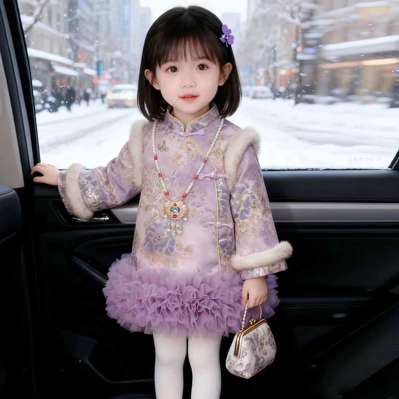 女童新年衣服2025冬季加绒加厚公主裙新中式国风连衣裙洋气拜年服