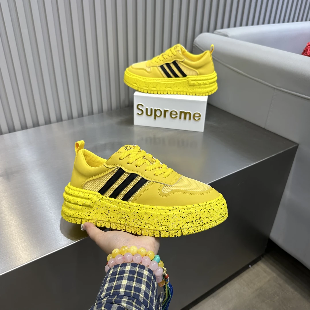 鞋不剩挣印花皮厚底透气夏季网面鞋系带运动鞋休闲韩版低帮潮鞋