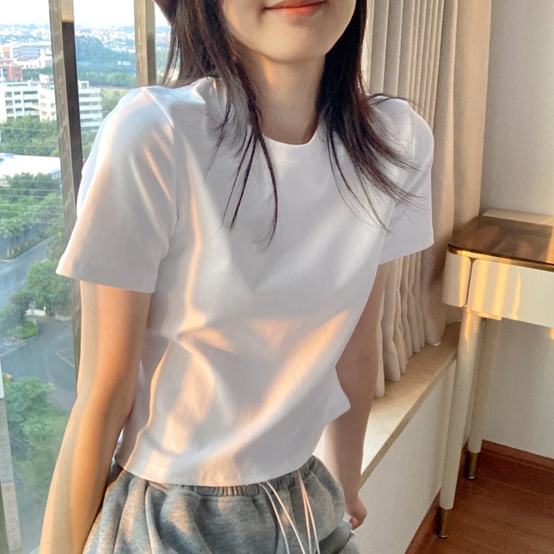 日系百搭白色短袖正肩恤女装夏季新款修身显瘦今年流行2025上衣